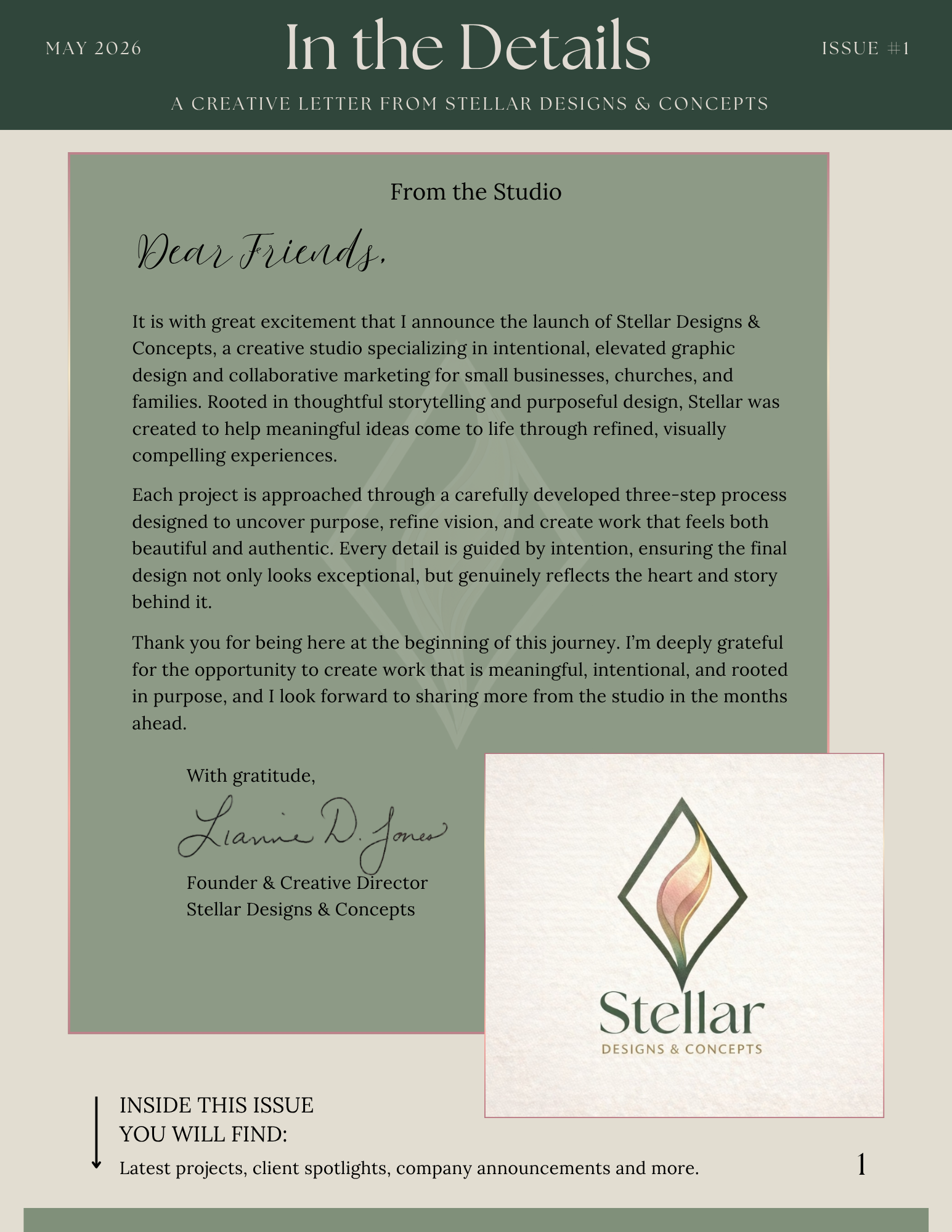 "In the Details" Newsletter for Stellar Designs & Concepts